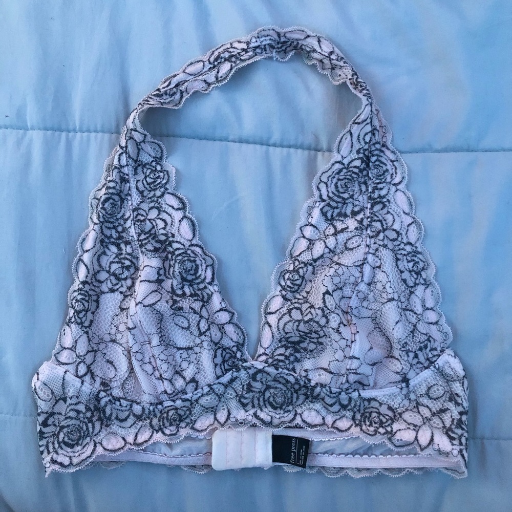 Black and Pink Lace Halter Bralette